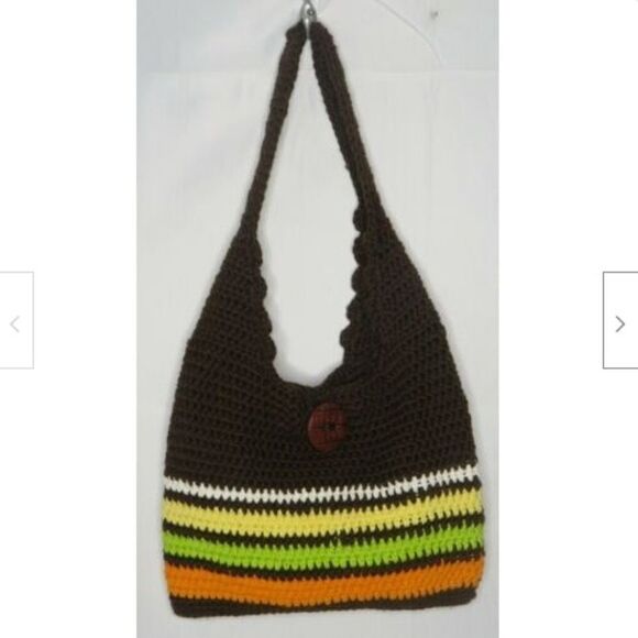Handmade Crochet Hobo Hippie Shoulder Bag Festival Brown Stripe - Picture 1 of 7